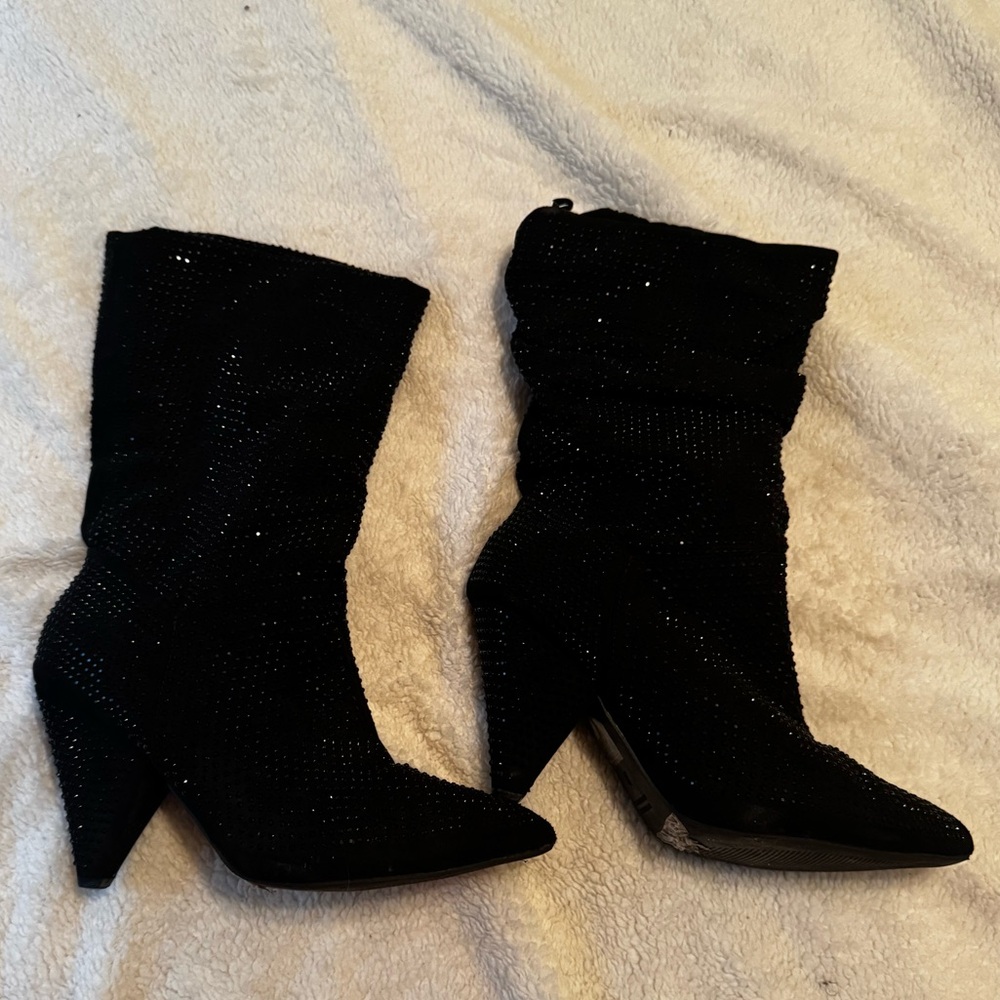 Black Sparkle Rhinestone Ankle Booties Women